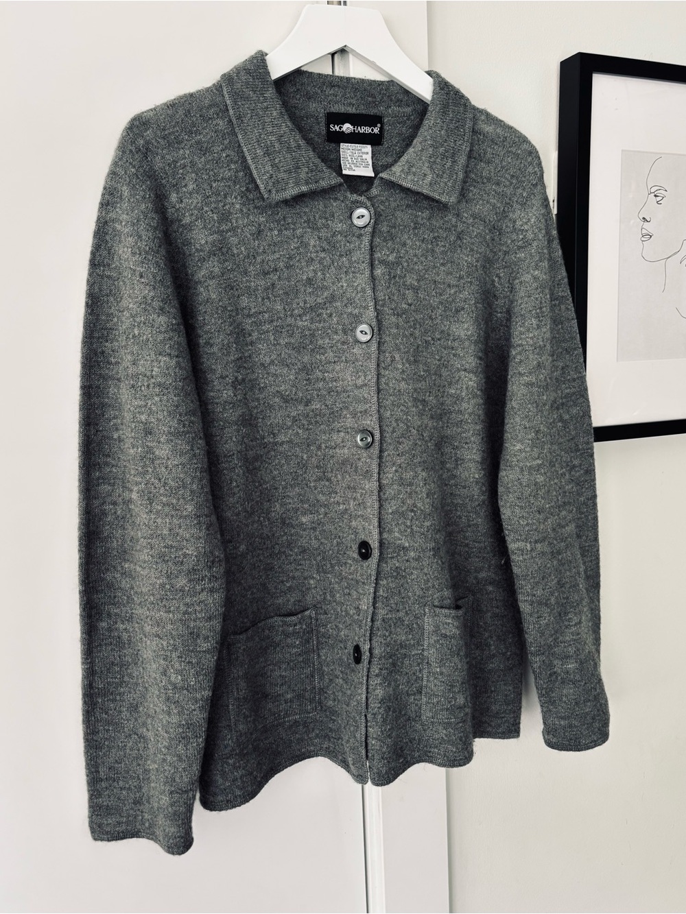 VTG Sag Harbor 100% Austrailian Wool Button Up Cardigan-Jacket women's medium